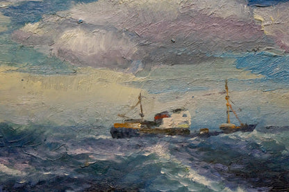 Oil painting Ships sail on the sea Unknown artist