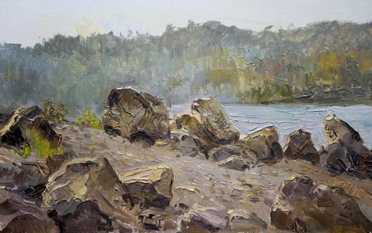 Oil painting Landscape with rocky coast Unknown artist
