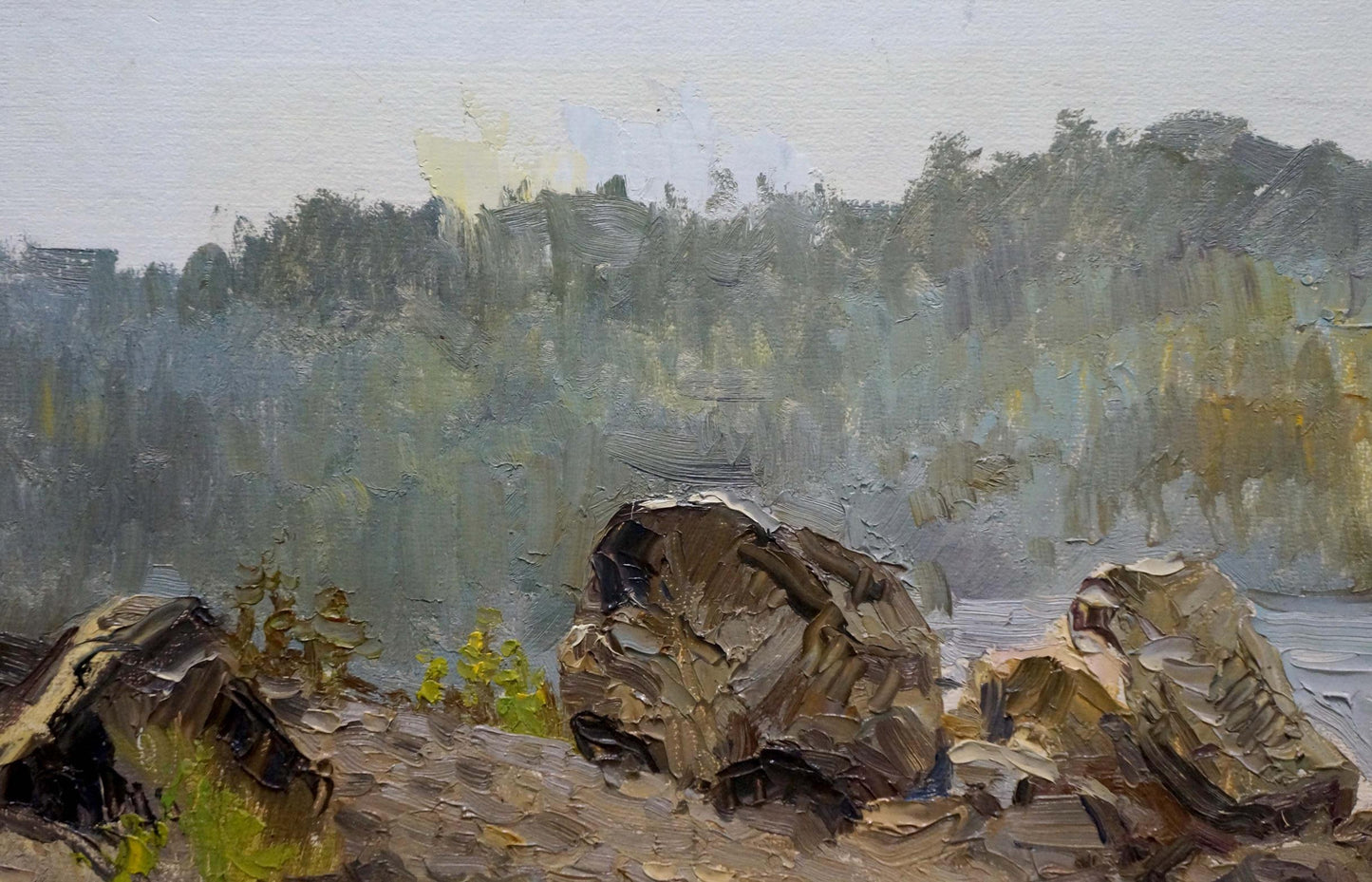 Landscape featuring rocky coast in oil, artist unidentified