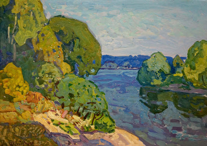 Oil painting Landscape with a winding river Viktor Gaiduk