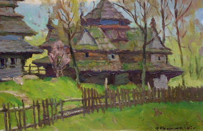 Village Church Scene in Oil by Kalatsyuk Yakov Alekseevich