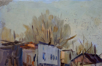 Oil painting Snowy city by the river Unknown artist