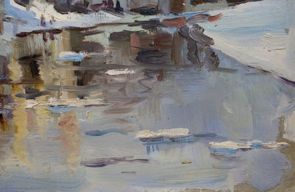 Oil painting Snowy city by the river Unknown artist