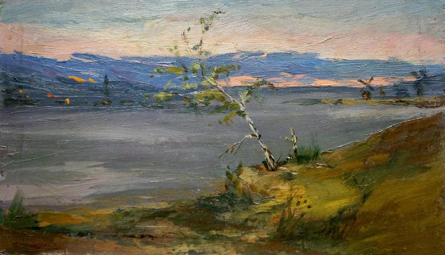 Oil painting Evening landscape Unknown artist