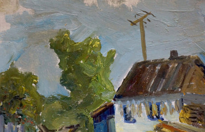 Oil painting Yard before a thunderstorm Unknown artist