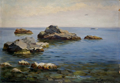 Oil painting Yacht in the distance at sea Stepan Yarovoy