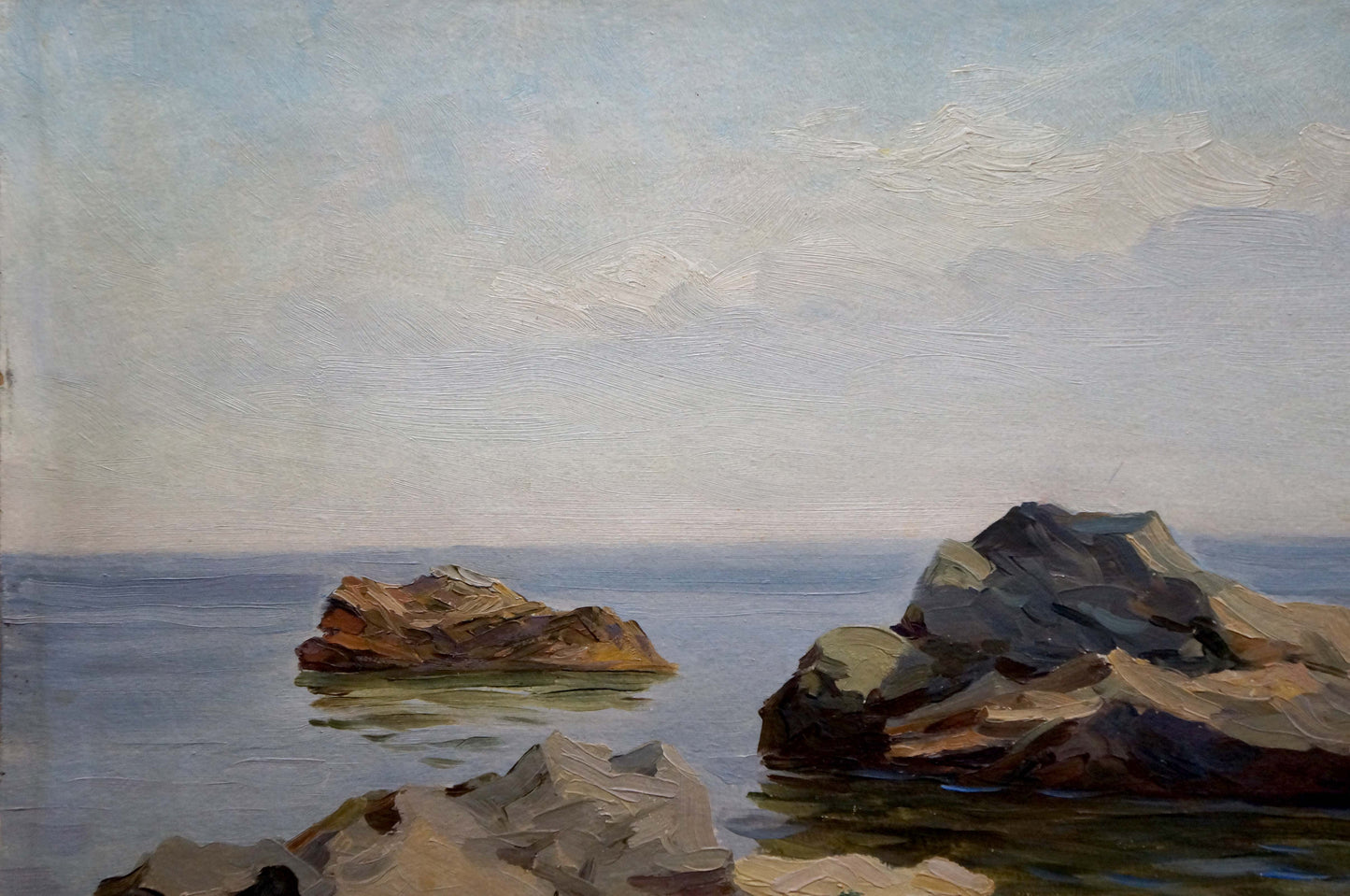 Oil painting Yacht in the distance at sea Stepan Yarovoy