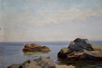 Oil painting Yacht in the distance at sea Stepan Yarovoy