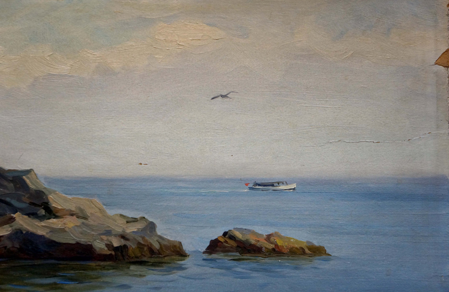 Oil painting Yacht in the distance at sea Stepan Yarovoy