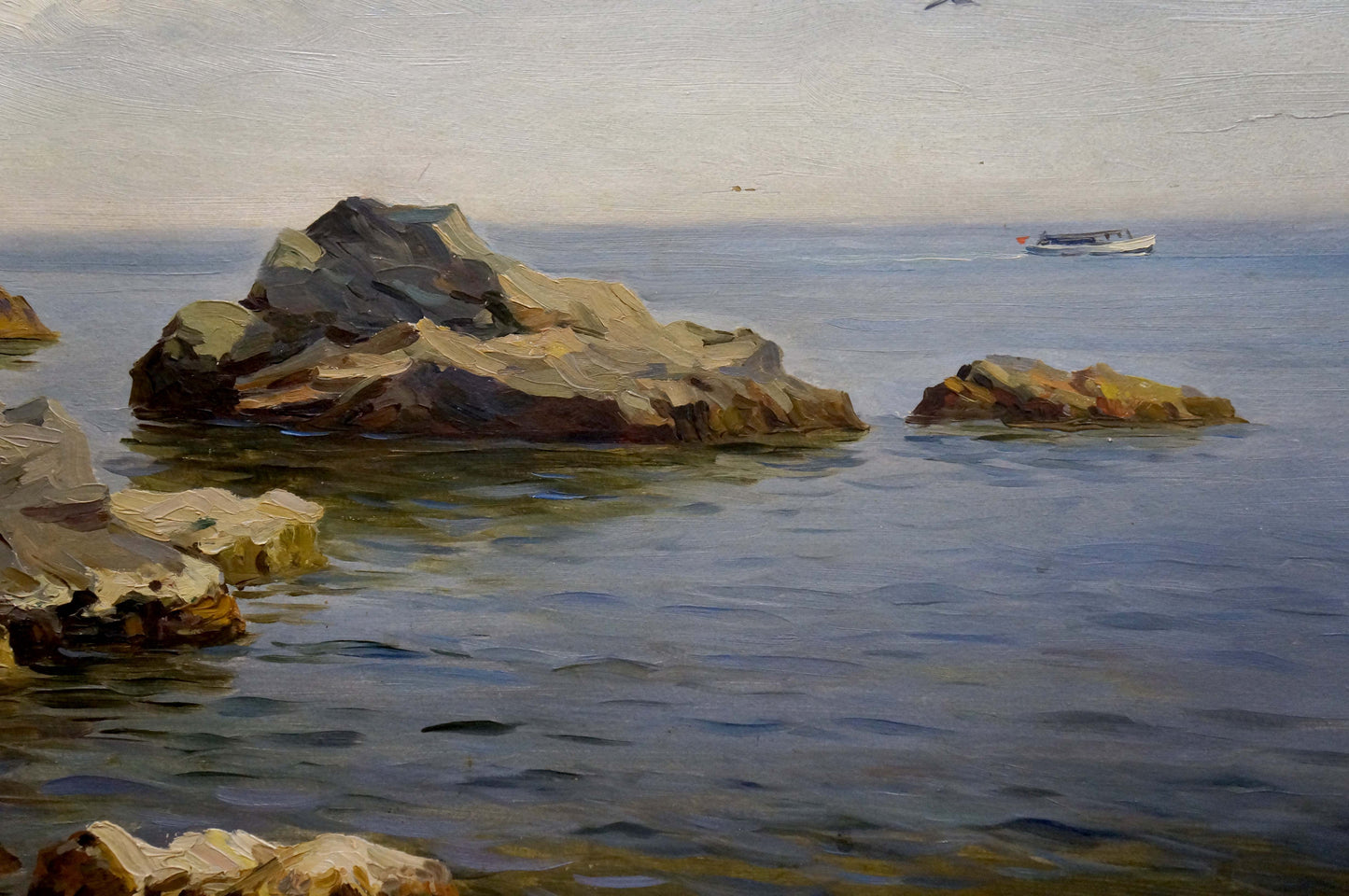 Oil painting Yacht in the distance at sea Stepan Yarovoy