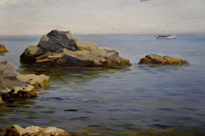 Oil painting Yacht in the distance at sea Stepan Yarovoy
