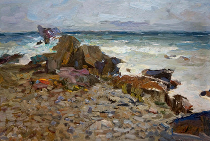 Oil painting On the shore of a calm sea Fedor Zakharov