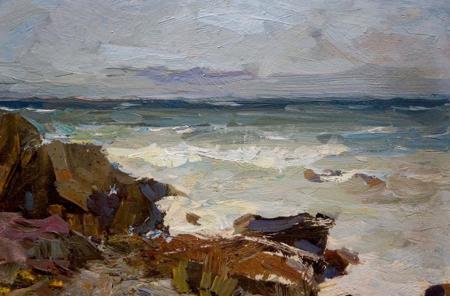 Oil painting On the shore of a calm sea Fedor Zakharov