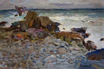 Oil painting On the shore of a calm sea Fedor Zakharov