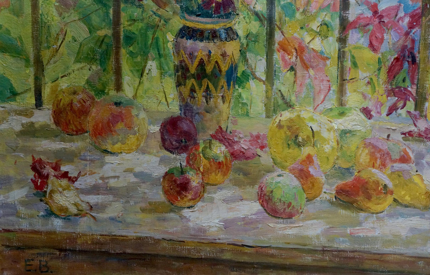 Oil painting Still life of autumn flowers and fruits Evgeny Volobuev