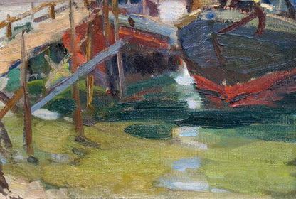 Oil painting Ships in port Kolomoitsev Petr Mikhailovich