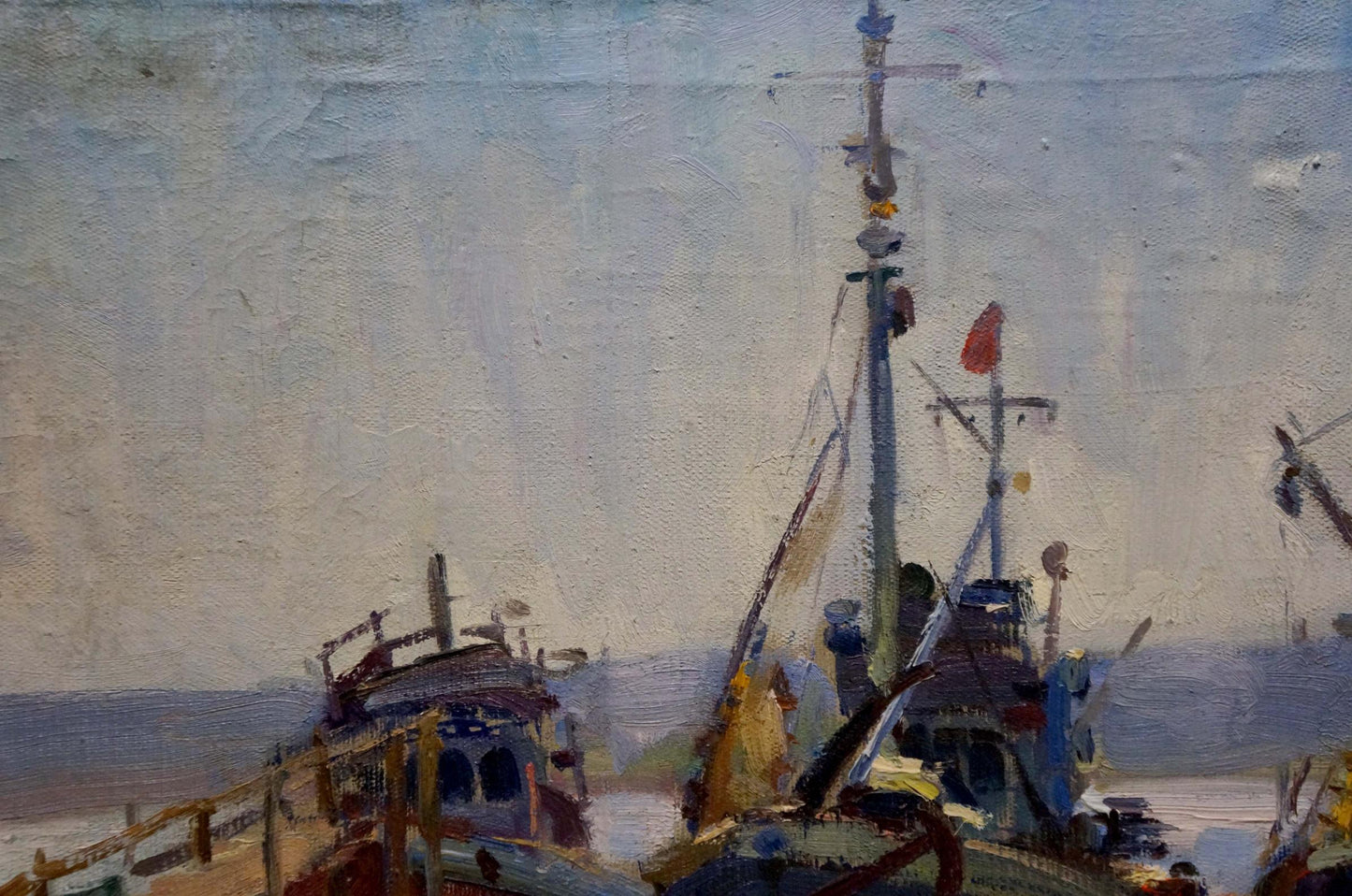 Oil painting Ships in port Kolomoitsev Petr Mikhailovich
