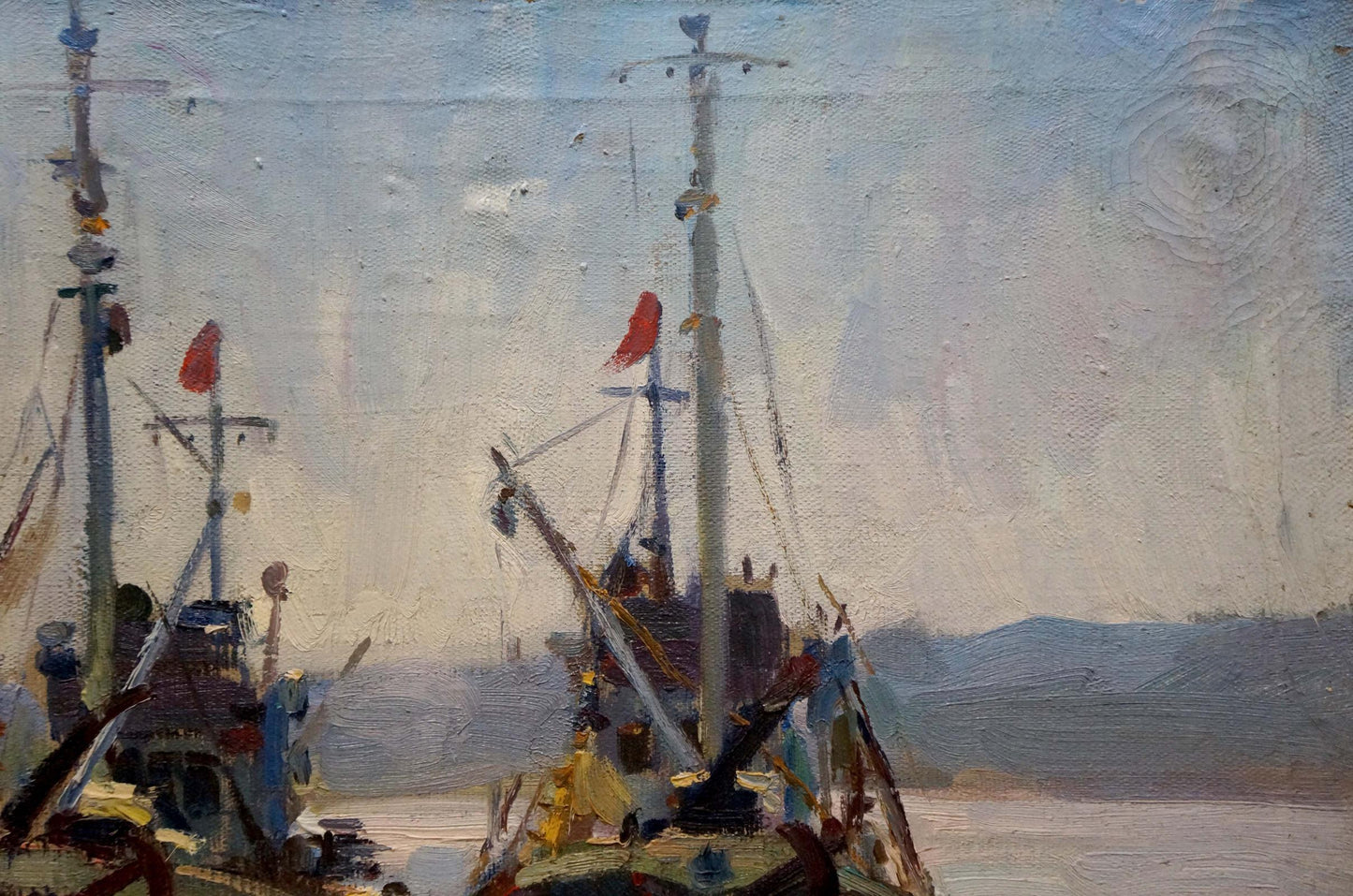 Oil painting Ships in port Kolomoitsev Petr Mikhailovich