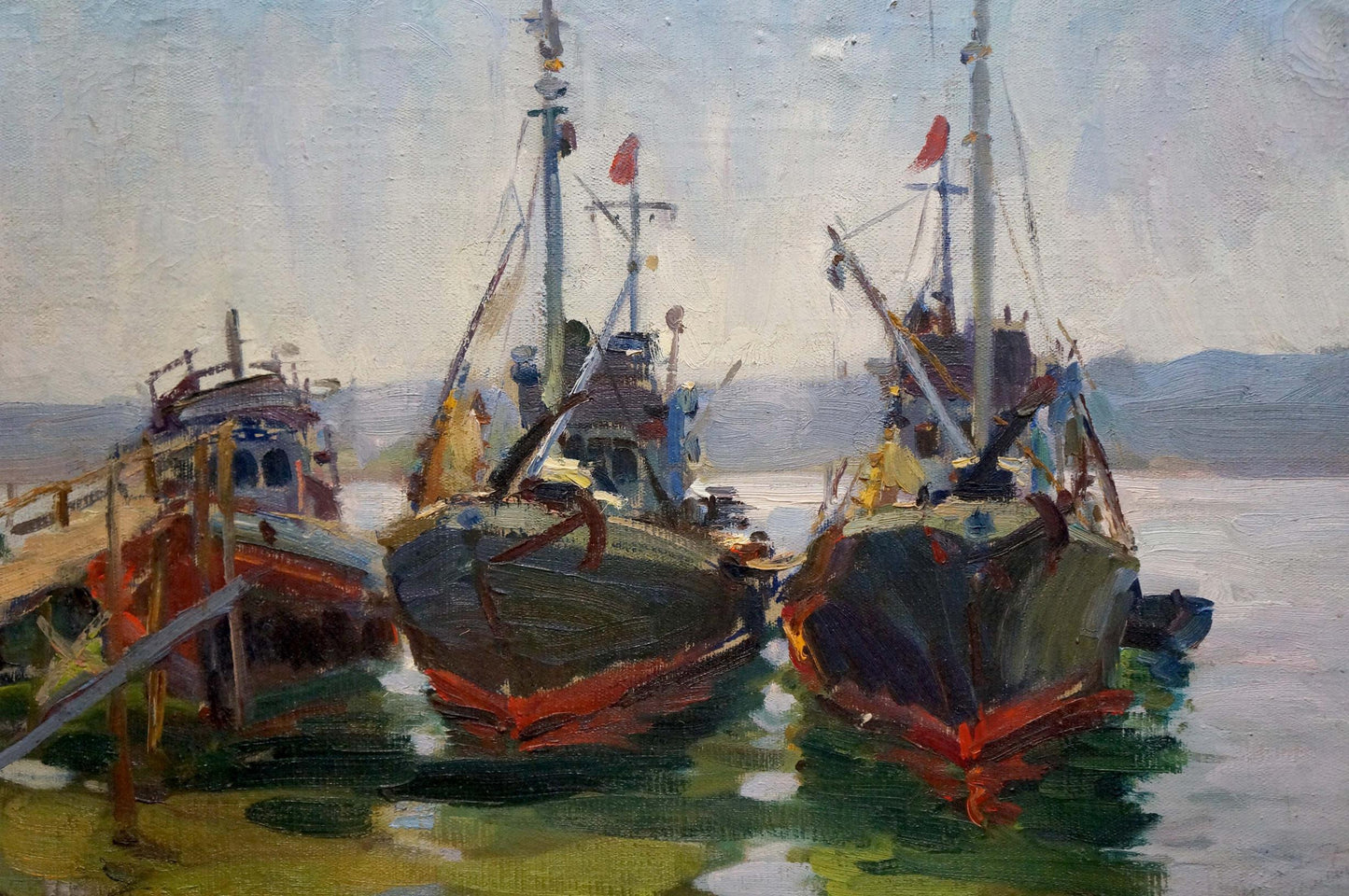Oil painting Ships in port Kolomoitsev Petr Mikhailovich