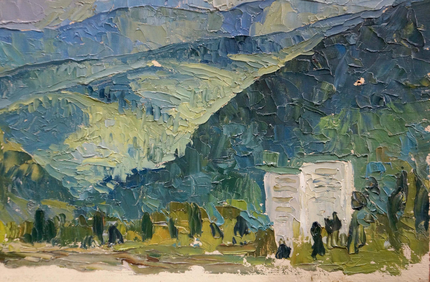 The artist behind the oil painting of the Great Mountains is undisclosed