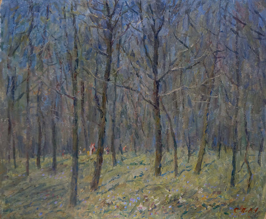 Oil painting People in the forest Petrashevsky Stanislav Vasilievich