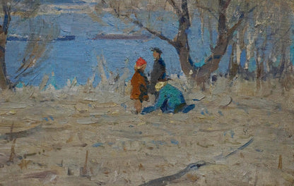 Oil painting Children near the shore Lysenko Sergey Nikolaevich