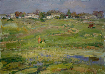 Oil painting Children in the field Olkhov Vladimir Nikolaevich