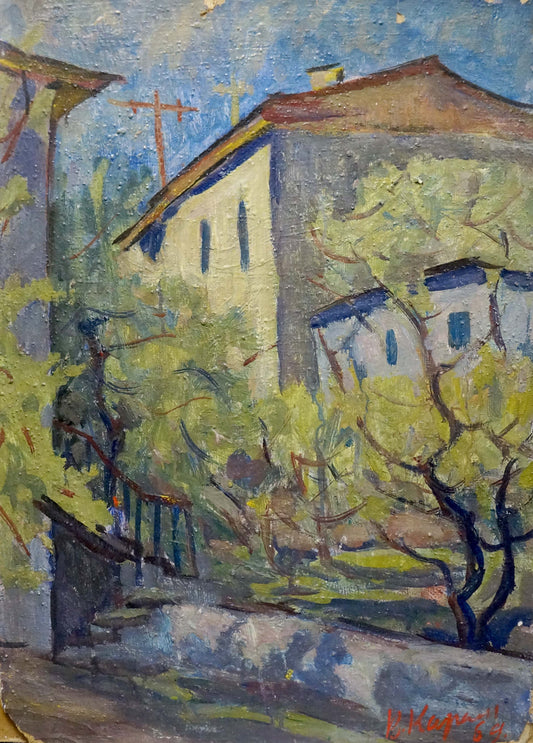 Oil painting City street landscape Karelin Vyacheslav