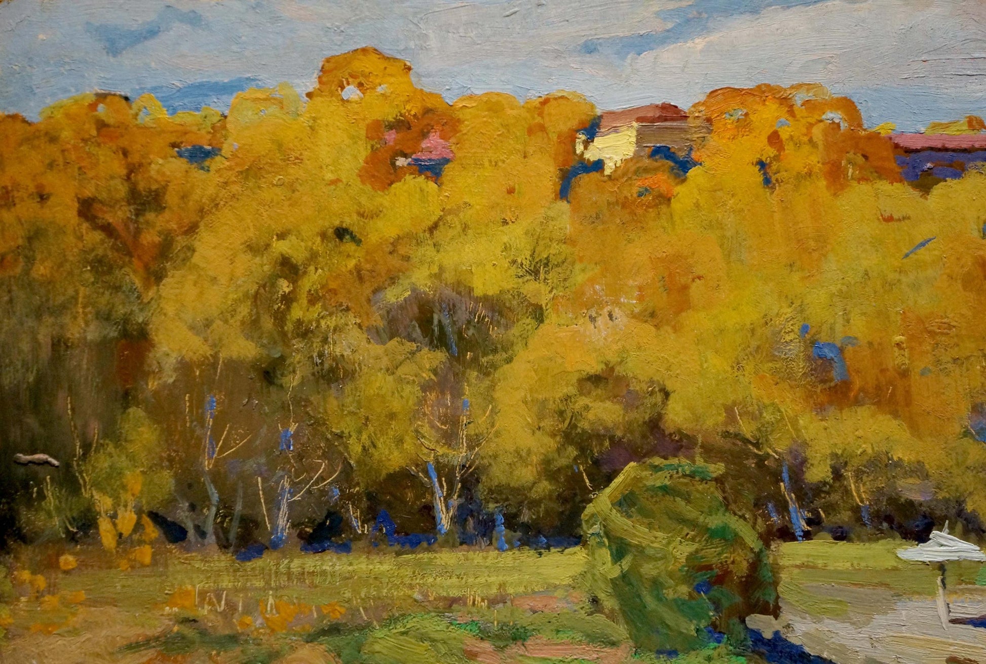 In this artwork, Korostelev depicts a landscape view overlooking a city