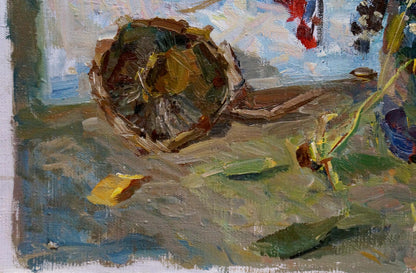 Oil painting Flowers and lemon Vera Dovgalevskaya