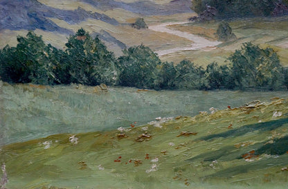 Oil painting Forest and long road Unknown artist