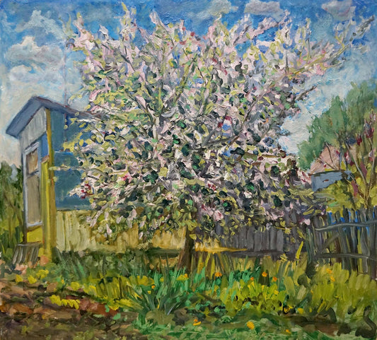 Oil painting A tree blooms in the yard Kisel Ivan Gordeevich