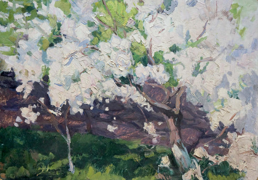 Oil painting Apple tree blossoms Trypilsky