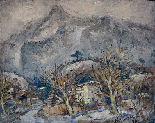 Oil painting Village by the mountain Karelin Vyacheslav