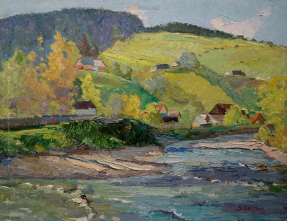 Oil painting Village by the mountain Sevastyanov Viktor Grigorievich