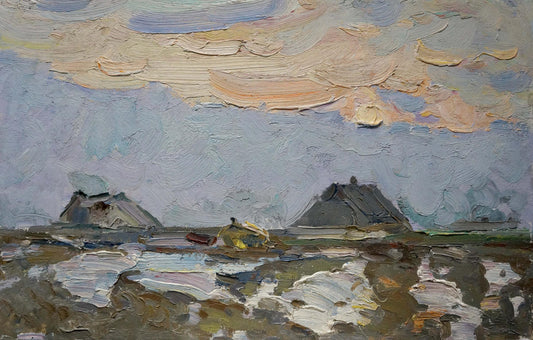 Oil painting Houses on the outskirts Sevastyanov Viktor Grigorievich