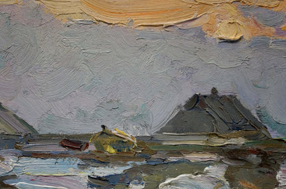 Oil painting Houses on the outskirts Sevastyanov Viktor Grigorievich
