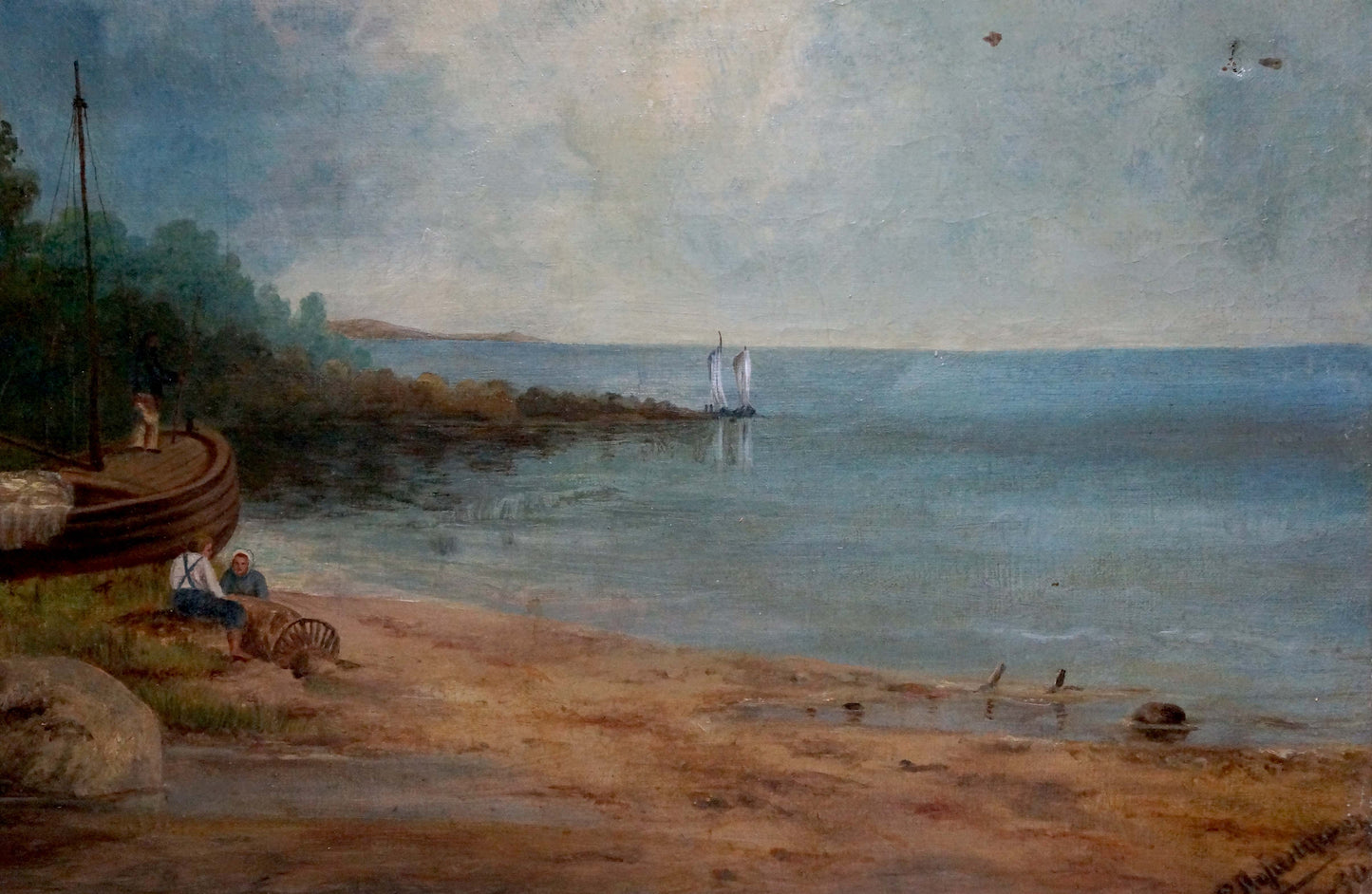 Oil painting People near the shore Lorentsev R.