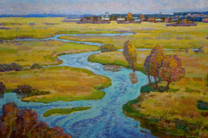 Oil painting Winding autumn river Grigory Ruban