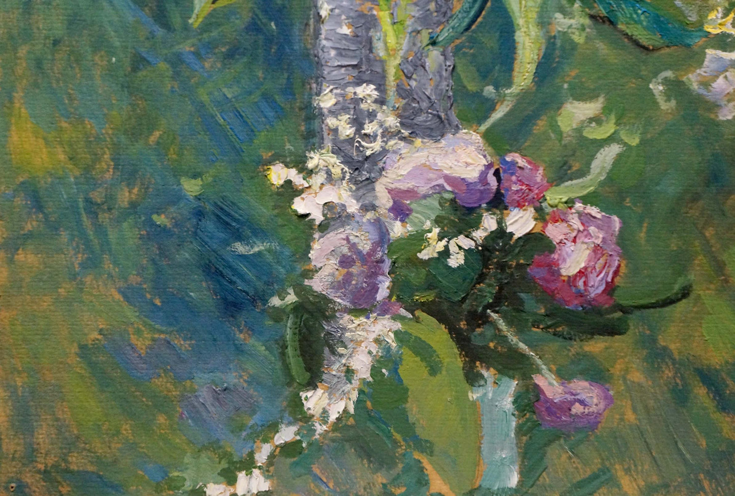 Oil painting Vase with flowers in the garden Unknown artist