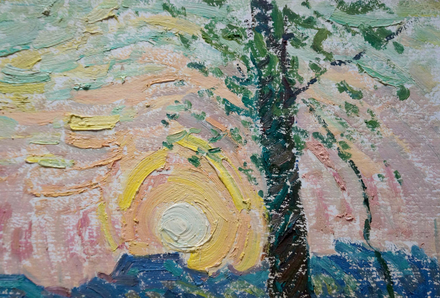 Oil painting Sunset landscape over the forest Viktor Sevastyanov