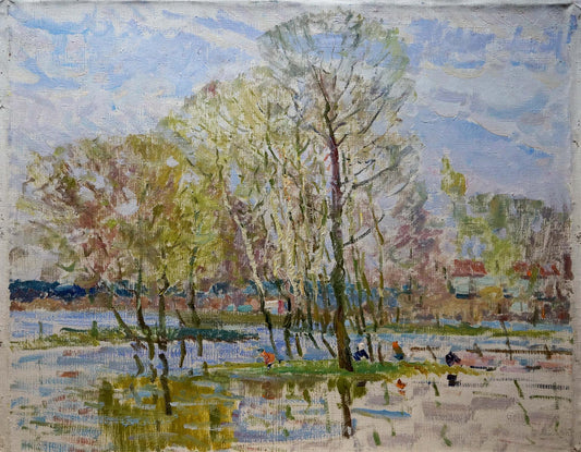 Oil painting Children by the pond Sevastyanov Viktor Grigorievich