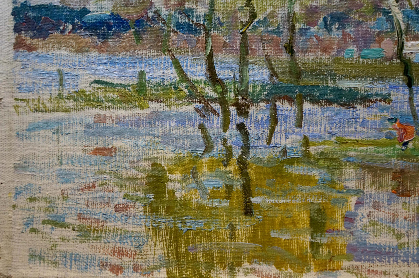 Oil painting Children by the pond Sevastyanov Viktor Grigorievich