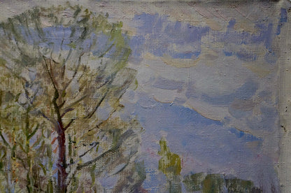 Oil painting Children by the pond Sevastyanov Viktor Grigorievich