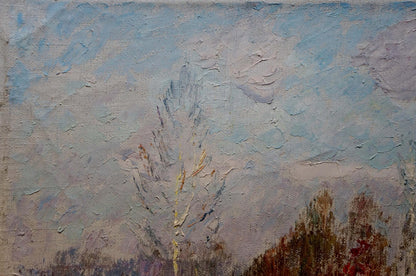 Oil painting Brown horse in the yard Viktor Sevastyanov