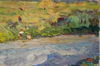 Oil painting People by the river Sevastyanov Viktor Grigorievich