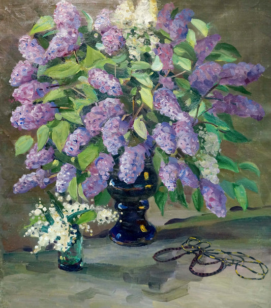 Oil painting Luxurious lilac in a vase Unknown artist