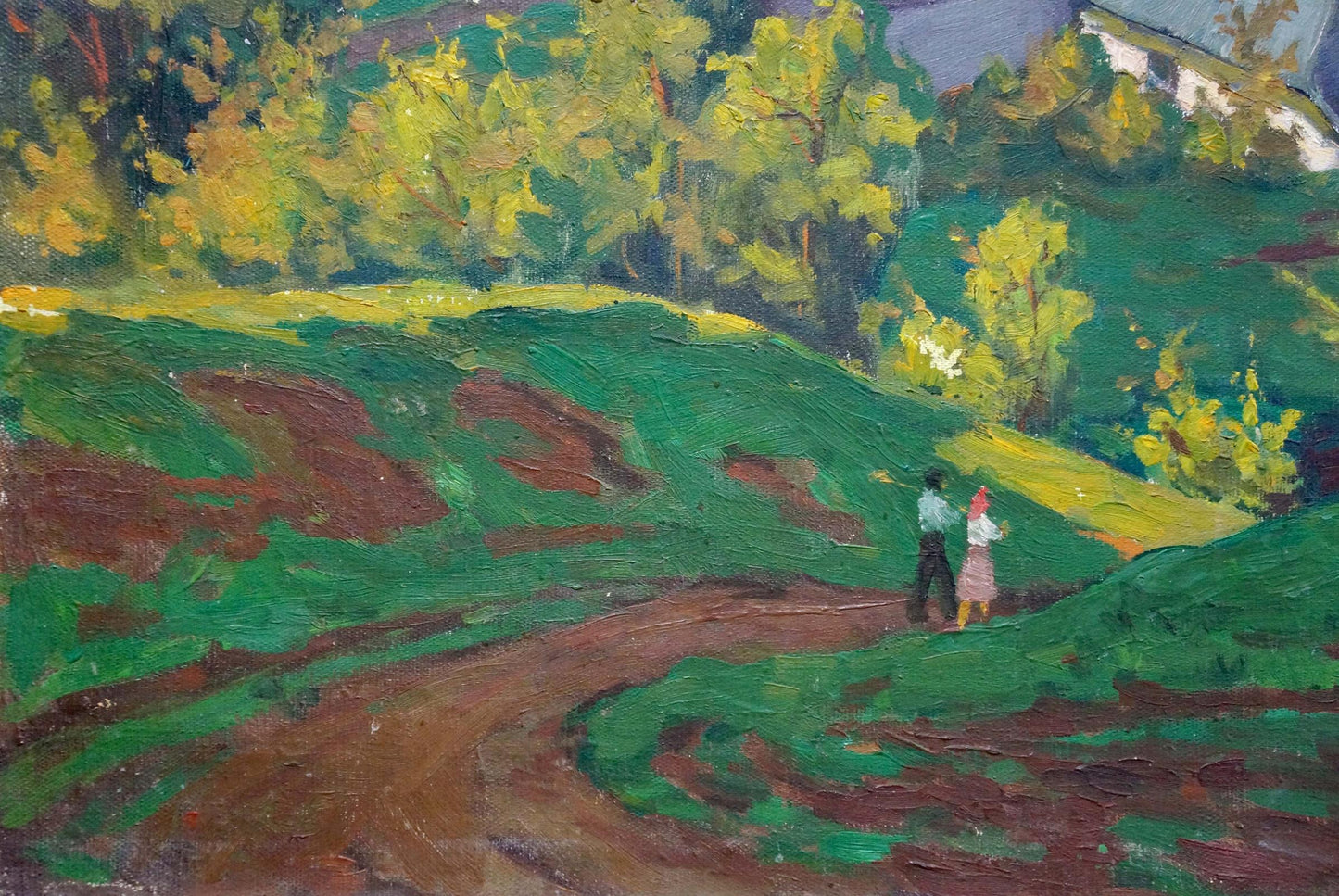 Oil painting Village life in the fields Unknown artist