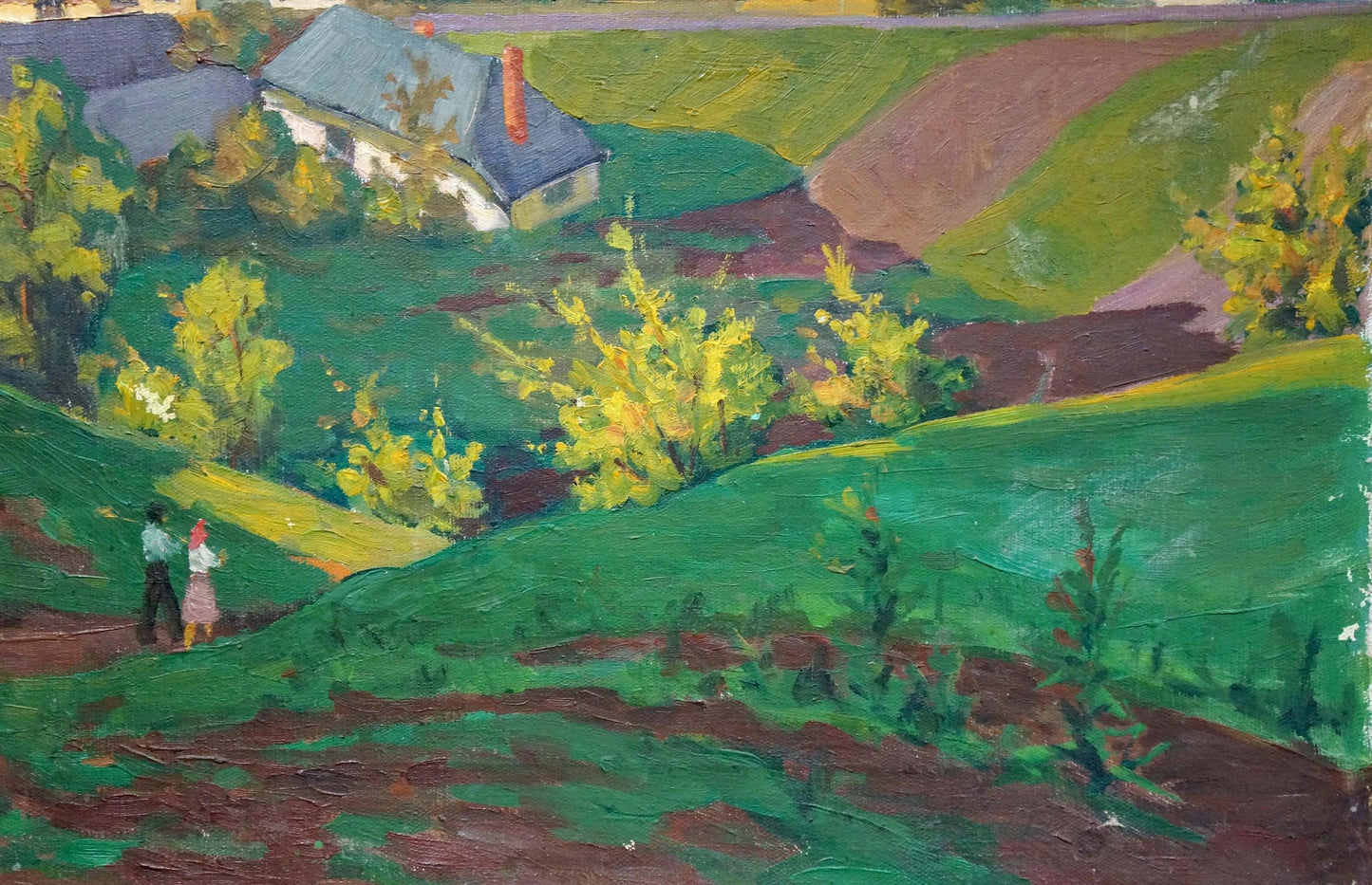 Oil painting Village life in the fields Unknown artist