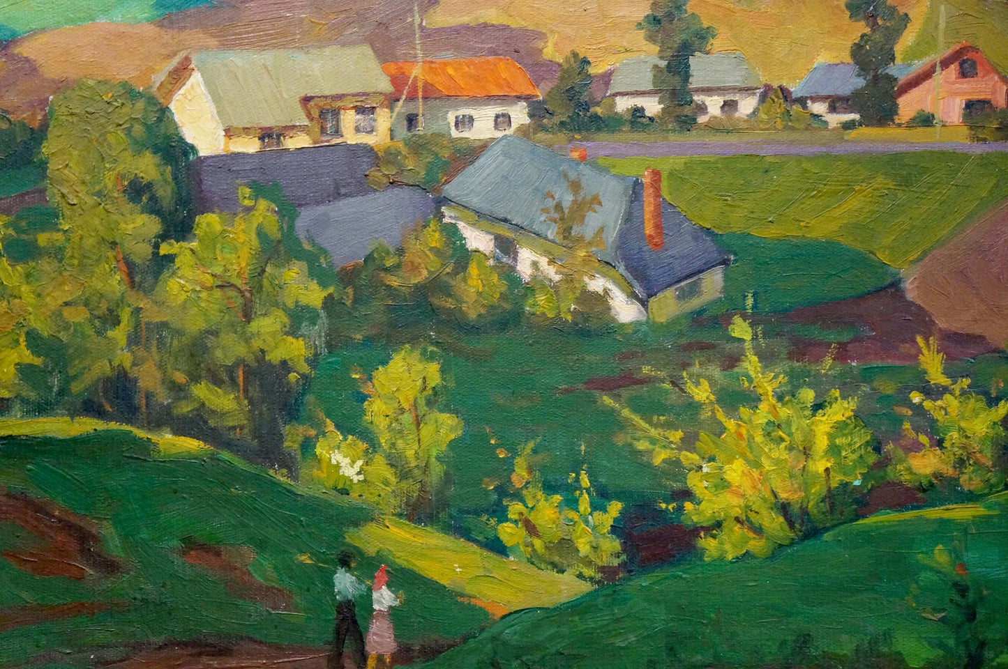 Oil painting Village life in the fields Unknown artist